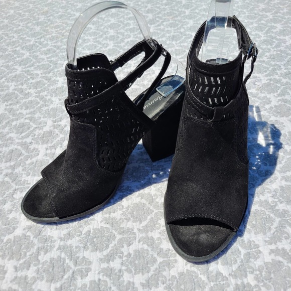 American Eagle Shoes - American Eagle Weldon Caged Block Heel Sandal Shoes Black Suede Size 6.5